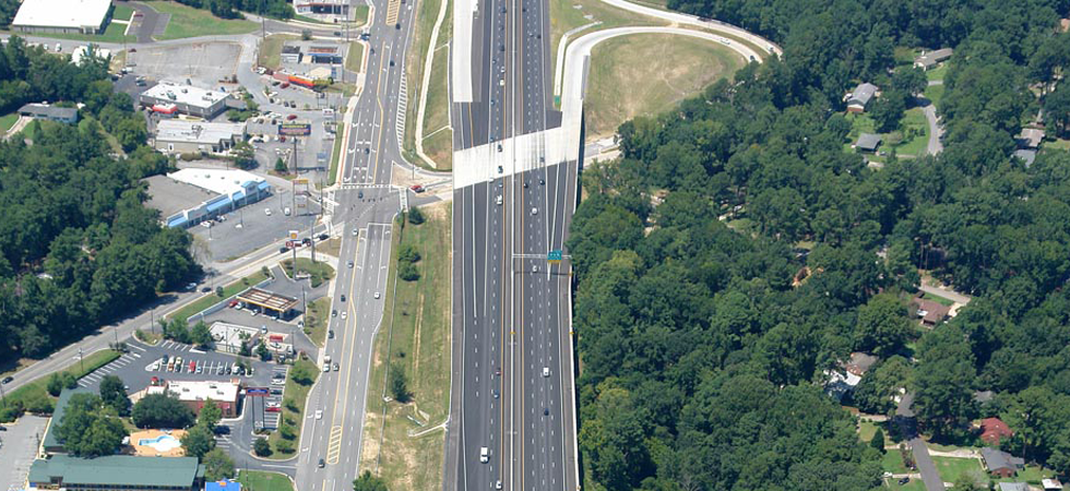 Aerial view of a multi-lane highway